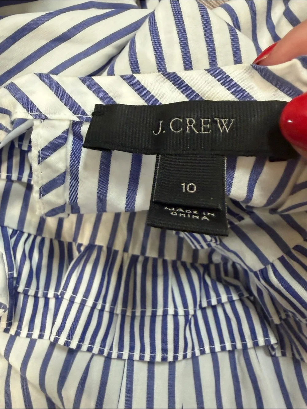 J. Crew Blue & White Striped Ruffle Tier Blouse